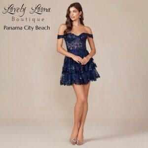 Navy Blue Off-Shoulder Dress